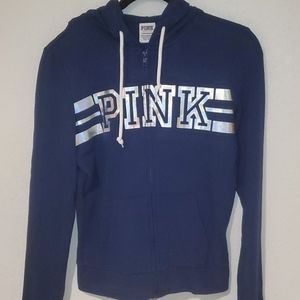 PINK Victoria Secret Blue & Silver Zip Hoodie.